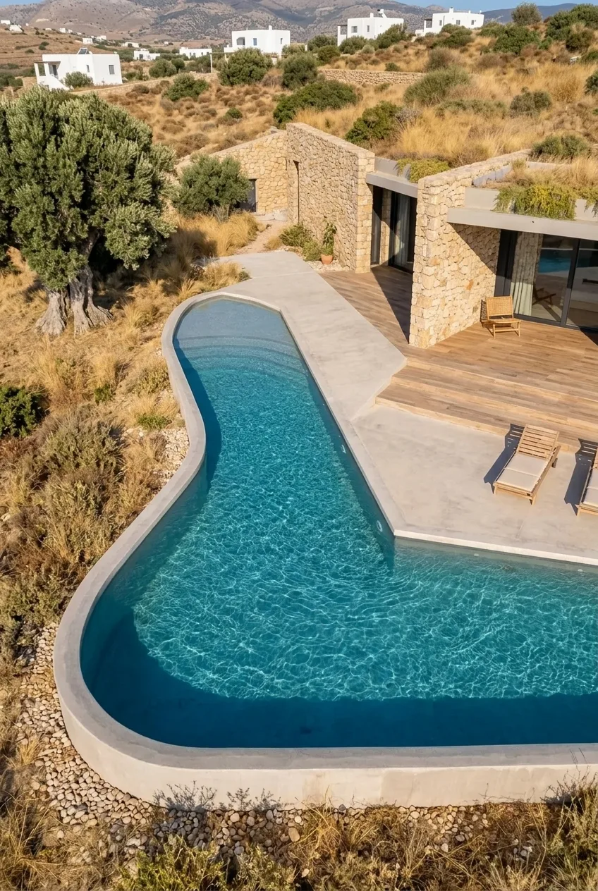 Earth Sheltered Evia House - Pool Close - Up Views